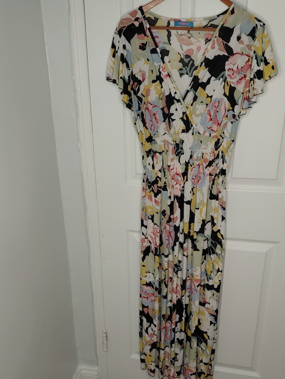 Floral Surplice Maxi Dress in Black and Pink by Unknown Brand